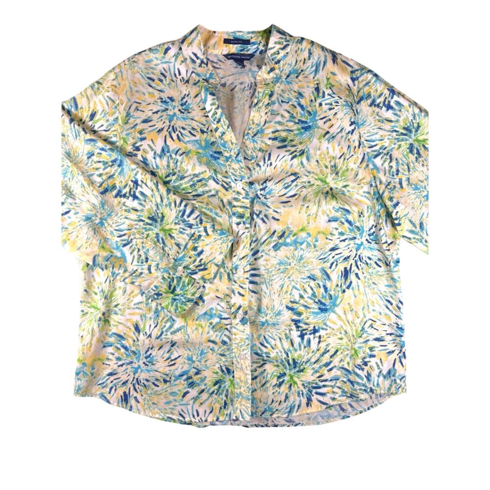 Westbound Woman 1X Wrinkle Free 100% Cotton Floral Button Blouse